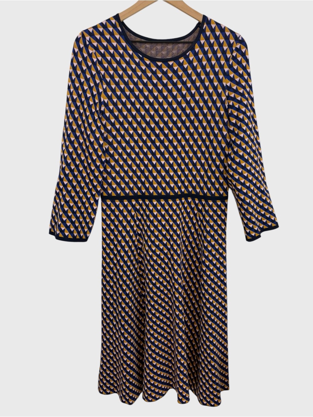 The Fold London Blue Orange Geometric Print Knit A-line Knee Length Dress Large